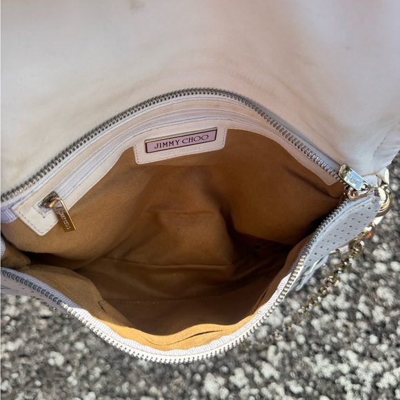 Jimmy Choo Egg Shell White Leather Perforated Shoulder Bag with Buckle Detail